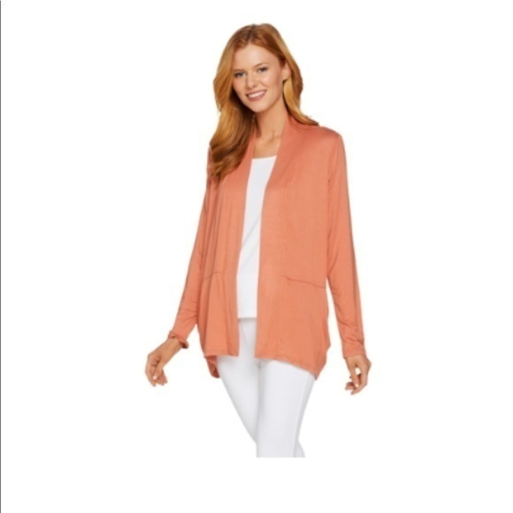 LOGO Lori Goldstein pleated open front cardigan M
